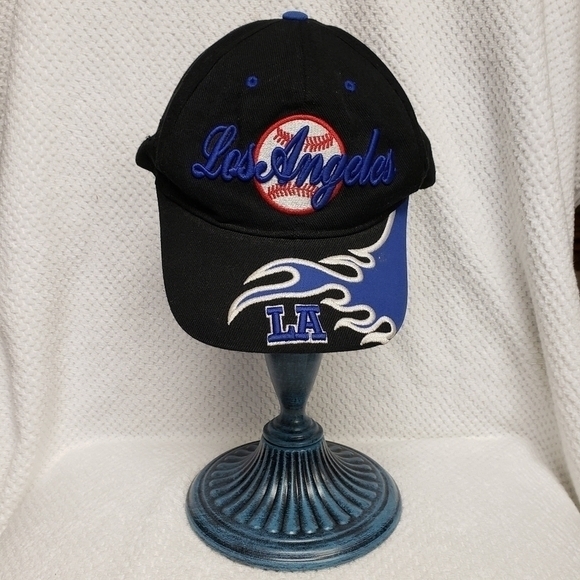 Sams Cap Baseball Hat Los Angeles Embroidered Black‎ Blue Baseball Flame - Picture 9 of 9
